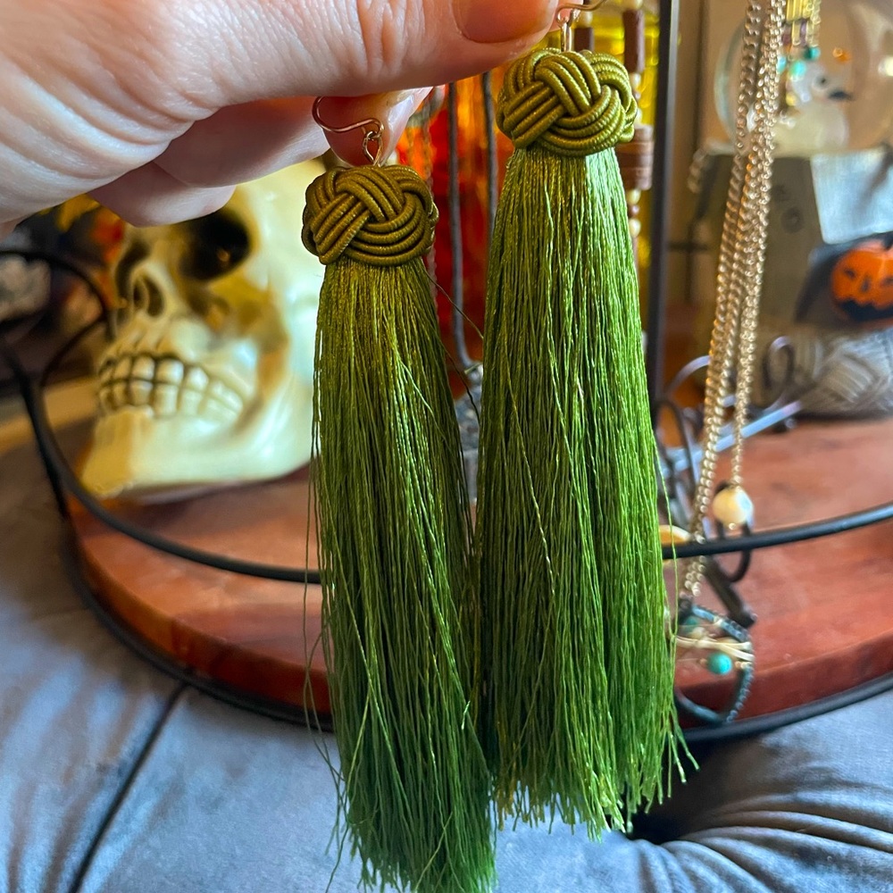Green tassel earrings
